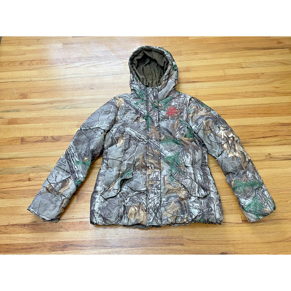 Realtree Hunting Puffer Jacket Mens L Brown Camouflage Long Sleeve Full Zip - Picture 1 of 11